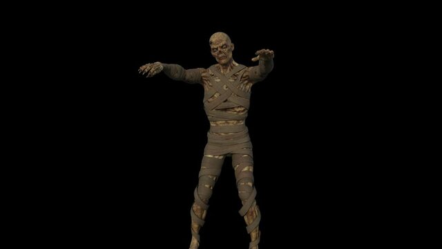 The zombie is moving forward, horror, transparent background, animation