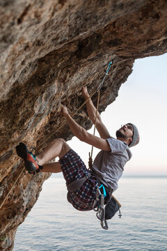 Rock climbing an overhang
