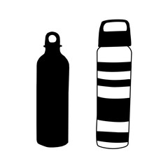 Vector hand-drawn stainless and glasss bottles for water to go. Silhouette reusable liquid container for reduce plastic
