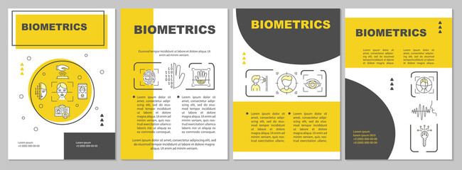 What is biometrics brochure template. Types of personality scanning. Flyer, booklet, leaflet print, cover design with linear icons. Vector layouts for magazines, annual reports, advertising posters