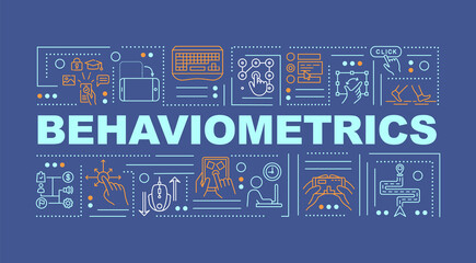 Behaviometrics word concepts banner. User behavior metrics system. Infographics with linear icons on dark blue background. Isolated typography. Vector outline RGB color illustration