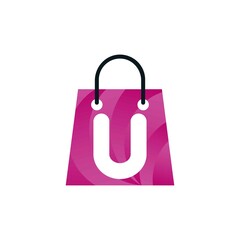 Abstract letter u with shopping bag. Abstract shopping logo. Online shop logo. letter shopping logo.Shopping bag