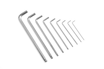 Set of long hex keys on a white background, isolate.