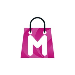 Abstract letter m with shopping bag. Abstract shopping logo. Online shop logo. letter shopping logo.Shopping bag