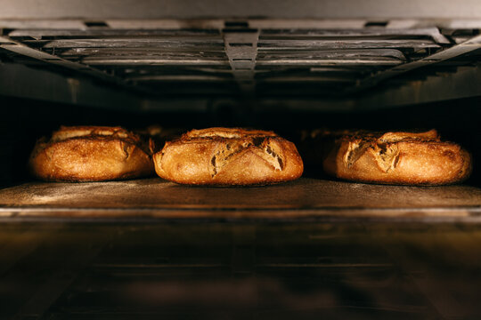 Baked Artisan Bread Inside Oven