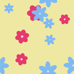 Cartoon Flowers Seamless Vector Pattern - Repeating ornament for textile, wraping paper, fashion etc.