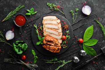 Salted lard with paprika and chili peppers. Ukrainian traditional food. Top view. Rustic style.