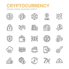 Obraz na płótnie Canvas Collection of cryptocurrency related line icons. 48x48 Pixel Perfect. Editable stroke