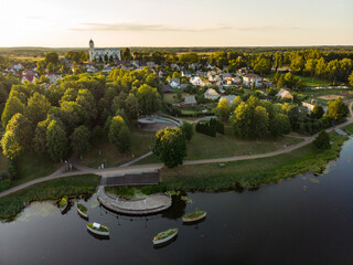 Beautiful aerial landscape of Moletai, one of the oldest settlements in Lithuania and a popular...