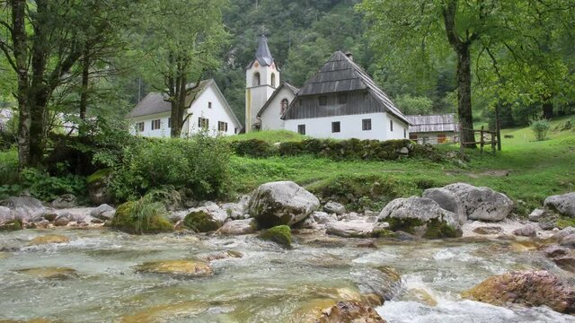 White water river Soca in slovenian Alps