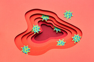 Virus particles attacking body tissue