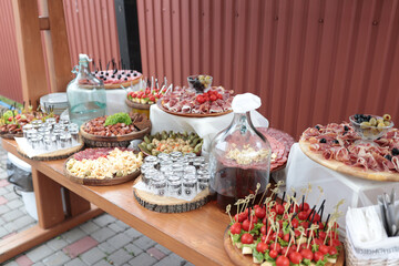 Alcoholic buffet. Meat and salty dishes in stock.