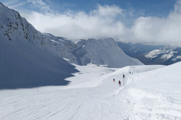Ski slope in La Thuile landscape, Aosta Valley in Italy.