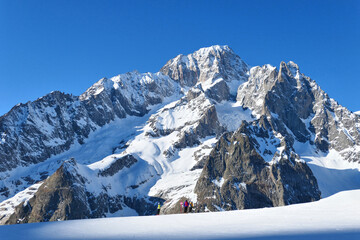 Mont Blanc mountain view from piste in Courmayeur ski resort
