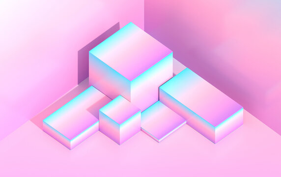 3d pedestal for demonstration of goods in isometric, gradient colors, render