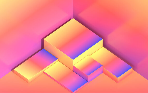 3d pedestal for demonstration of goods in isometric, gradient colors, render