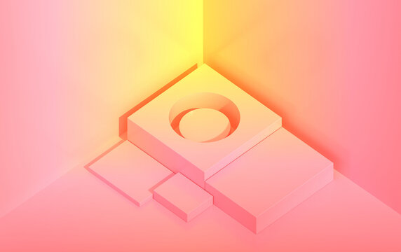 3d pedestal for demonstration of goods in isometric, gradient colors, render