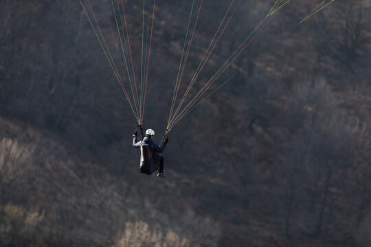 Portrait of a paraglider in the air