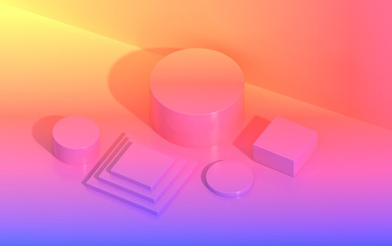 3d pedestal for demonstration of goods in isometric, gradient colors, render