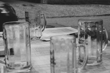 Empty glasses of beer