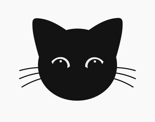 Cute black cat face. Cat icon. Vector illustration.