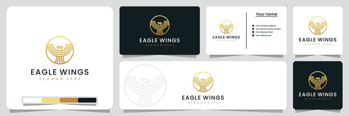 eagle wings , with line art style and gold color, logo design inspiration