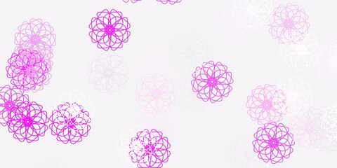 Light purple, pink vector doodle template with flowers.