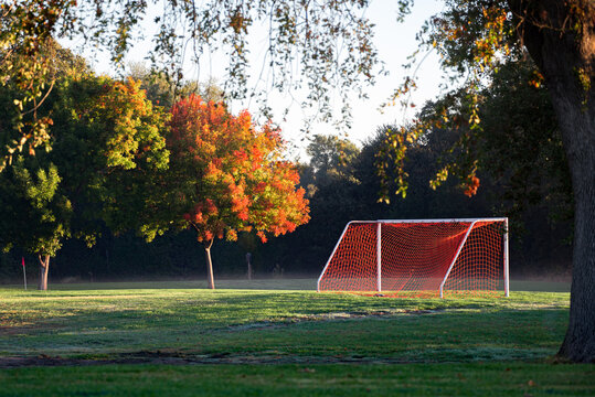 Image of morning light on a soccer field during fall.