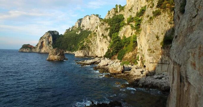 Aerial, steep cliffs along Amalfi Coast