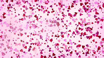 Realistic Hearts Vector Confetti. Valentines Day Wedding Pattern. Beautiful Pink Design Valentines Day Decoration with Falling Down Hearts Confetti. Rich VIP Gift, Birthday Card, Poster Background