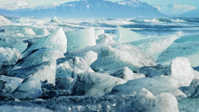 Iceland icebergs on Okulsarlon Beach, close up