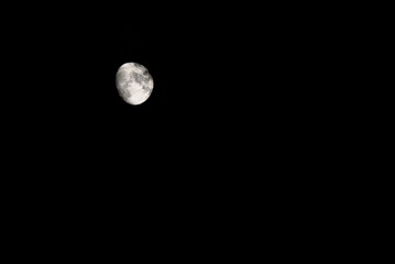 Bright moon during a dark, almost full night, with copy space.