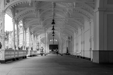 Market collonade with mineral water spring in Karlovy Vary