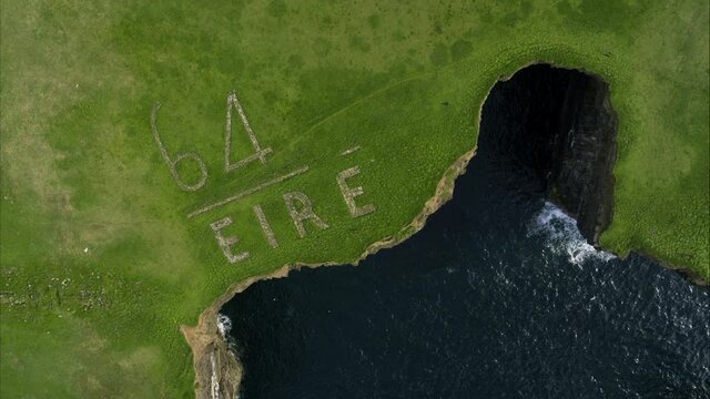 Overhead aerial, Eire Sign 64 along Irish coast