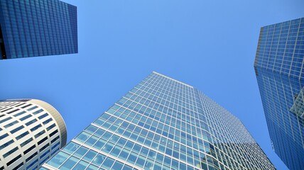 Bottom view of modern office buildings in the business district
