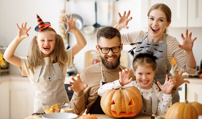 Delighted family during Halloween celebration.