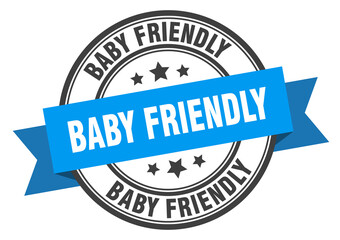baby friendly label sign. round stamp. band. ribbon