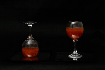 Upside down glasses with red wine