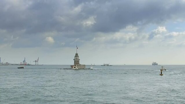 Maiden Tower view from Bosphorus Sea in Istanbul, Turkey.
