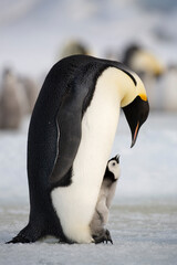 Emperor Penguin and Chick,  Antarctica