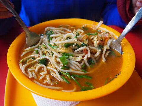 Thenthuk (Tibetan noodle soup) is a very common noodle soup in Tibetan cuisine, Leh, Ladakh, Jammu and Kashmir, India