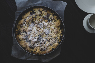 Home made shortbread with plums and crumble