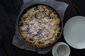 Home made shortbread with plums and crumble