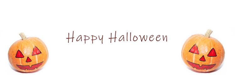 Happy Halloween pumpkin banner . Article about Halloween. Halloween greeting card. Congratulation. October. A terrible holiday. Vegetables.