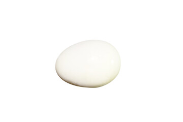 White duck eggs isolated on a white background with copy space.