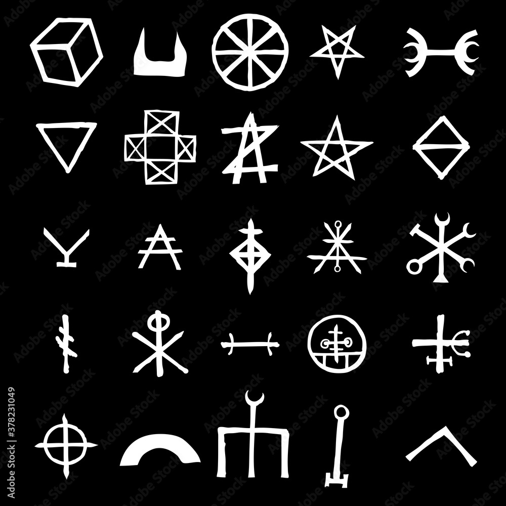 Wall mural wiccan symbols imaginary cross symbols, inspired by antichrist pentagram and witchcraft. vector.