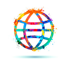 Globe icon with parallel and meridians. Vector slash paint symbol