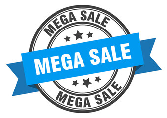 mega sale label sign. round stamp. band. ribbon
