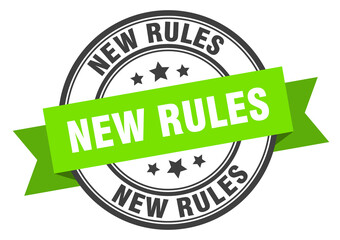 new rules label sign. round stamp. band. ribbon