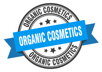 organic cosmetics label sign. round stamp. band. ribbon